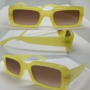 Retro-Chic Yellow Rectangular Sunglasses - 400 UV Protection - New
